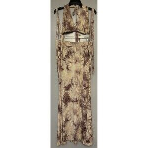 Fashion Nova Shirt Brown/cream  2 Pcs Maxi Skirt Set Size XL.